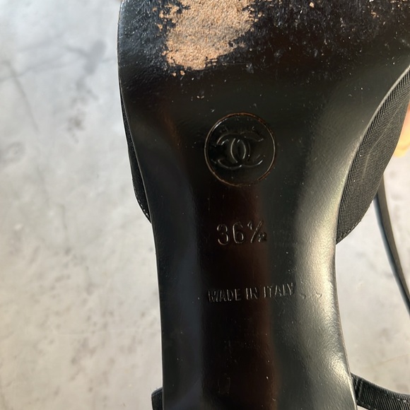 CHANEL Authentic Black Cap-Toe Slingback Heels 36.5 - Picture 7 of 9